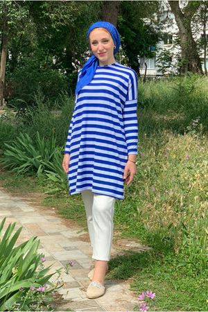 25Y4315 - SAKS- KALIN ÇİZGİLİ OVERSİZE TUNİK
