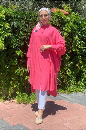 25Y4305 - PEMBE - OVERSIZE YARASAKOL UZUN TUNİK 