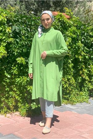 25Y4305 - YEŞİL - OVERSIZE YARASAKOL UZUN TUNİK