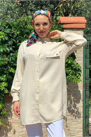 25Y4371 - KREM - OMUZU İNCİLİ TAŞLI GÖMLEK 