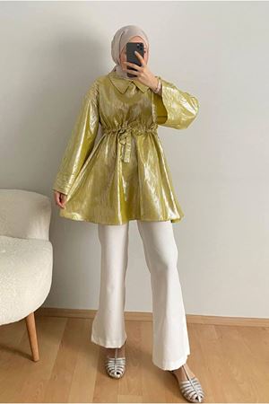 25Y3239 - YAĞ YEŞİLİ - PARLAK BASKILI ŞIK TAKIM 