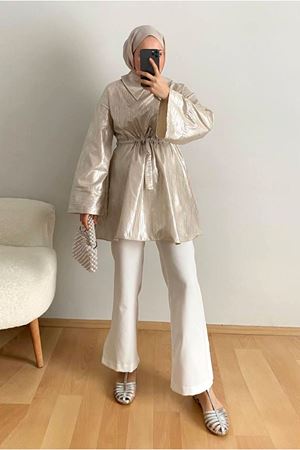 25Y3239 - BEJ - PARLAK BASKILI ŞIK TAKIM