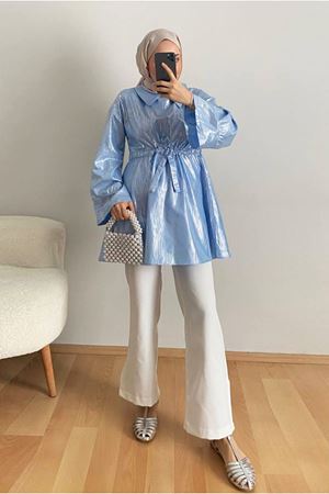 25Y3239 - MAVİ - PARLAK BASKILI ŞIK TAKIM 