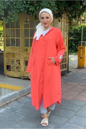 25Y5263 - CORAL - KOLU APOLETLİ JAKARLI KAP