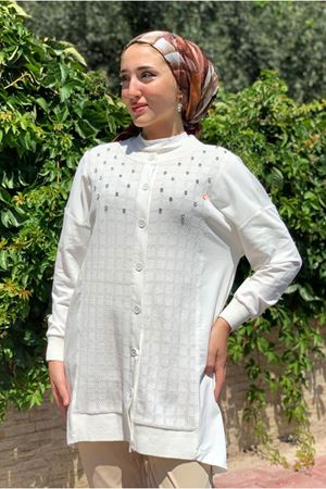 25Y5129 - EKRU - ÖRME PAMUK CEKET