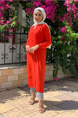 25Y5066 - AÇIK KIRMIZI- DÜĞMELİ BASİC CEKET