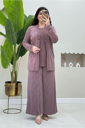 25Y5055 - PUDRA - BÜYÜK BEDEN ABİYE PANTOLONLU TAKIM