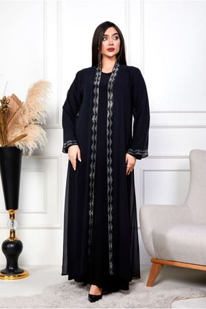 25Y6065 - SİYAH - BÜYÜK BEDEN ŞİFON CEKETLİ İÇLİ DIŞLI ABİYE ELBİSE