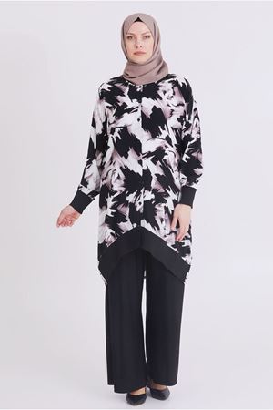 25Y3538 - SİYAH - Büyük Beden Tesettür Pantolonlu Takım