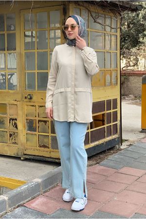 25Y7050 - EKRU - KATLI KOT GÖMLEK TUNİK