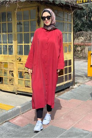 25Y7410 - BORDO - GÖMLEK ELBİSE