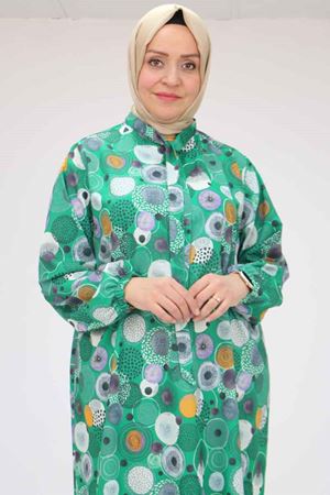 F-58023 Büyük Beden Yakası Bağlamalı Jesica Tunik - Daire Desen Beneton