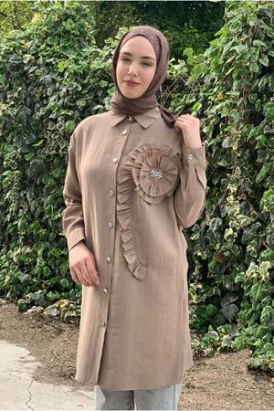 25Y7035 - VİZON - TAŞLI ŞIK GÖMLEK 