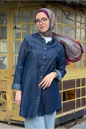 25Y7010 - KOYU MAVİ - V DETAY KOT GÖMLEK