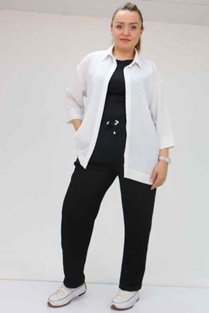 39011 Büyük Beden Bürümcük Dar Paça Pantolon - Siyah