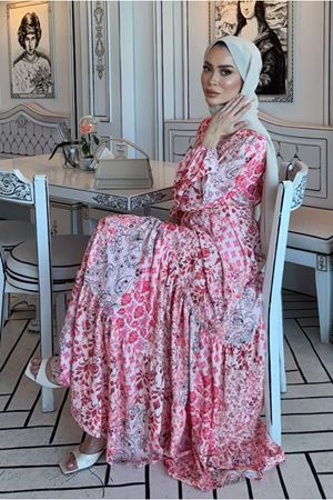 25Y7470 - DESENLİ - MERWİSH  YAZ ELBİSE