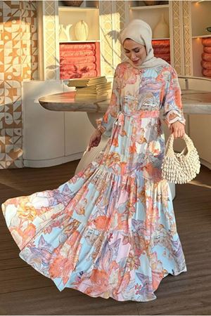 25Y7475 - DESENLİ - MERWİSH  YAZ ELBİSE