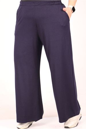 25Y39000 - LACİVERT - Büyük Beden Yüksek Beli Lastikli Bol Paça Penye Pantolon