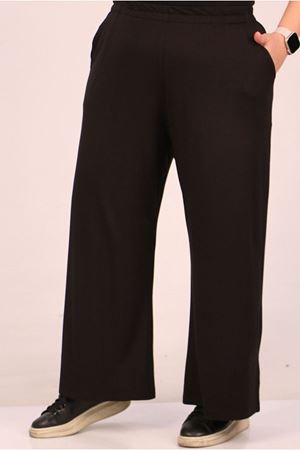 25Y39000 - SİYAH - Büyük Beden Yüksek Beli Lastikli Bol Paça Penye Pantolon