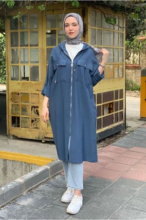 25Y7235 - KOYU İNDİGO - METAL AKSESUAR DETAY KAP