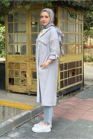 25Y7235 - GRİ - METAL AKSESUAR DETAY KAP