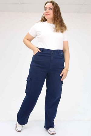 49031 Büyük Beden Yan Cepli Kot Pantolon - Lacivert