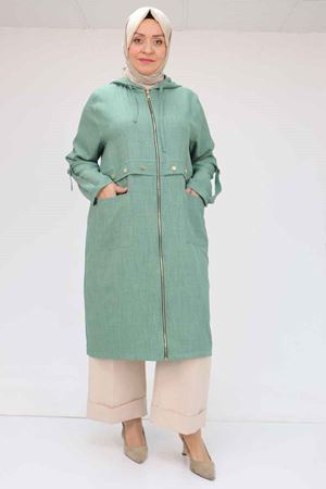 25Y53006 - NEFTİ -  Büyük Beden Patı Çakma Düğme Detaylı Kap