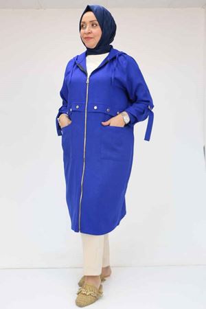 25Y53006 - SAKS -  Büyük Beden Patı Çakma Düğme Detaylı Kap 