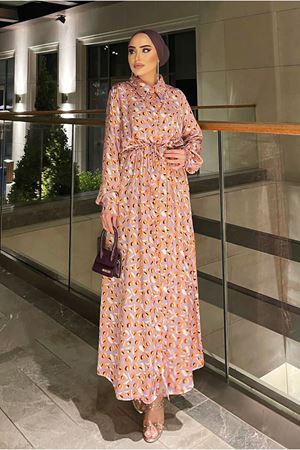 25Y3381 -  LİLA - ROSA SATEN ELBİSE