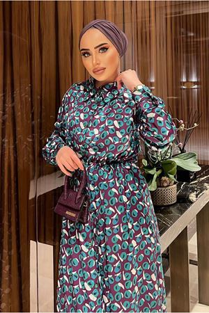 25Y3381 -  MOR - ROSA SATEN ELBİSE