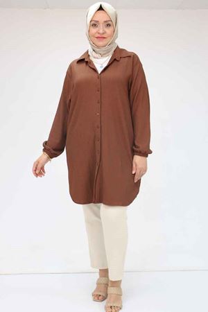 F-58007 Büyük Beden Erkek Yakalı Bürümcük Gömlek - Taba