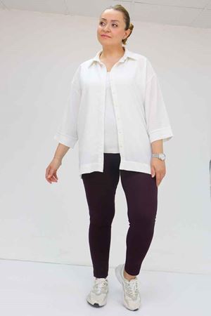 59501 Büyük Beden Penye Tayt - Mor