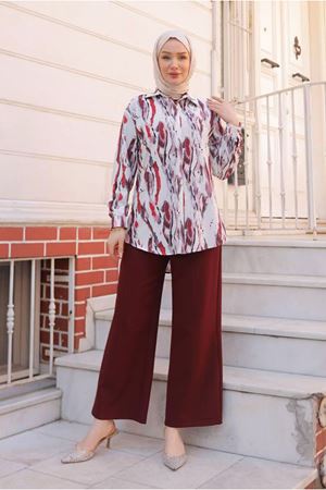 25Y7565 - BORDO -  DESENLİ GÖMLEKLİ TAKIM 