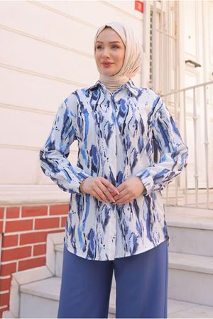 25Y7565 - MAVİ-  DESENLİ GÖMLEKLİ TAKIM