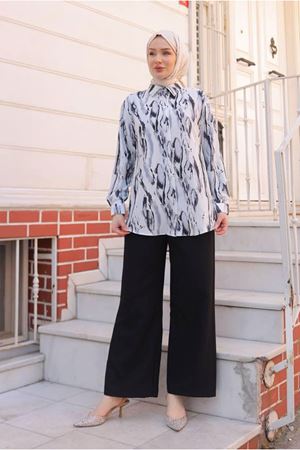 25Y7565 - SİYAH -  DESENLİ GÖMLEKLİ TAKIM 