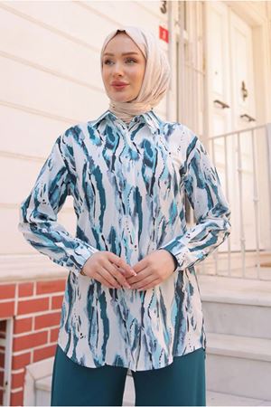 25Y7565 - PETROL -  DESENLİ GÖMLEKLİ TAKIM 