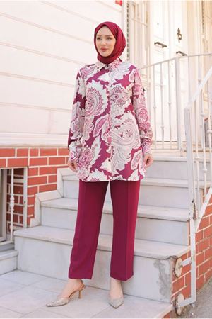 25Y7570 - BORDO - MOTİF DESEN GÖMLEKLİ TAKIM
