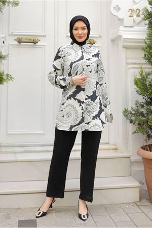 25Y7570 - SİYAH - MOTİF DESEN GÖMLEKLİ TAKIM