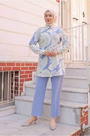 25Y7570 - SOFT MAVİ - MOTİF DESEN GÖMLEKLİ TAKIM