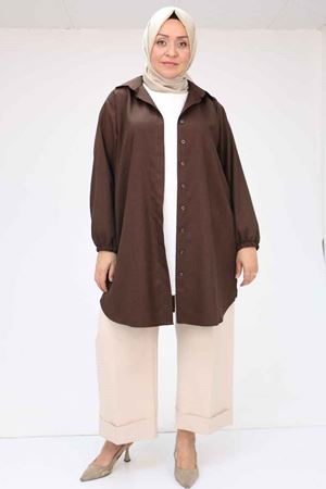 58068 Büyük Beden Erkek Yakalı Gömlek - Kahve Kırçıllı