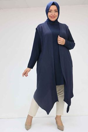 57202 Büyük Beden Yelek-Tunik İkili Bürümcük Takım - Lacivert