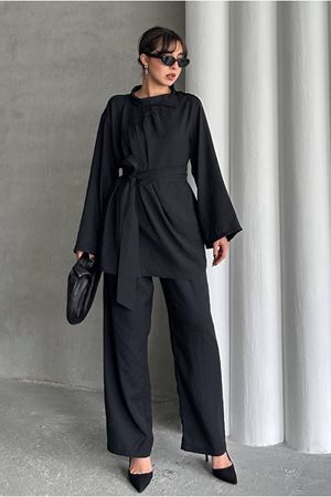 25Y7512 - SİYAH - OMZU DÜĞME DETAYLI TAKIM