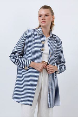 25Y7024 - MAVİ - GÜNEŞ VATKALI ÇİZGİLİ GÖMLEK