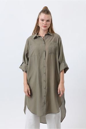 25Y7034 - HAKİ -  UZUN CEPLİ GÖMLEK