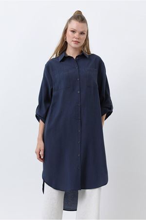 25Y7034 - LACİVERT -  UZUN CEPLİ GÖMLEK