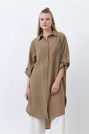 25Y7034 - VİZON -  UZUN CEPLİ GÖMLEK