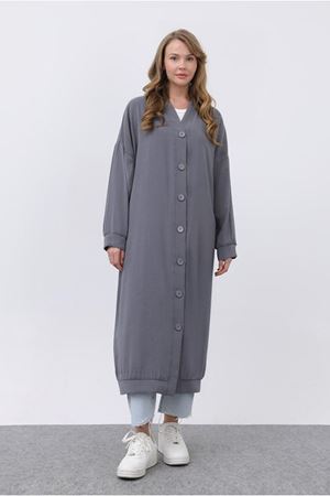 25Y7208 - GRİ - UZUN DÜĞMELİ KAP