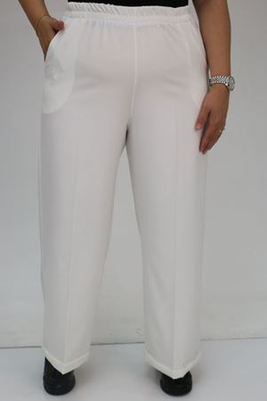 59008 Büyük Beden Beli Lastikli Duble Paça Pantolon - Ekru