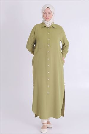 25Y2818 - OLİVE - Büyük Beden Tesettür Dokuma Aerobin Ferace