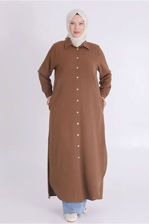 25Y2818 - KAHVE - Büyük Beden Tesettür Dokuma Aerobin Ferace